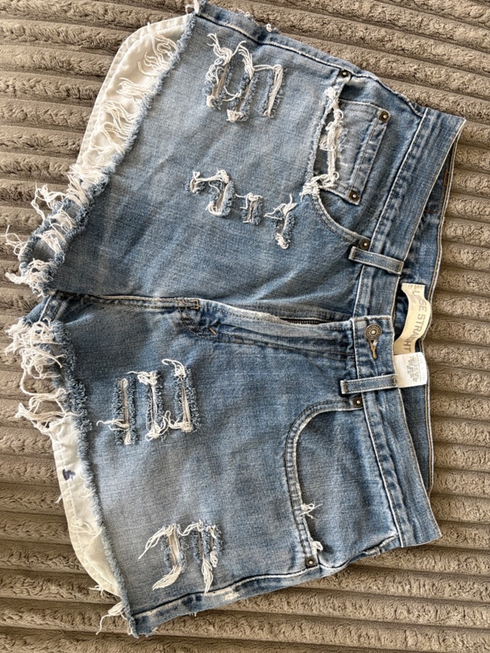 Levi's custom Light Blue Distressed Denim Cutoff Shorts